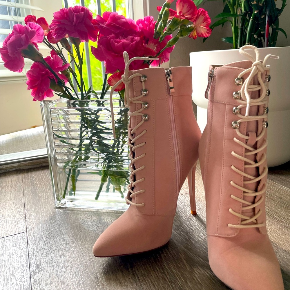 Pink Velvet Booties / Heels